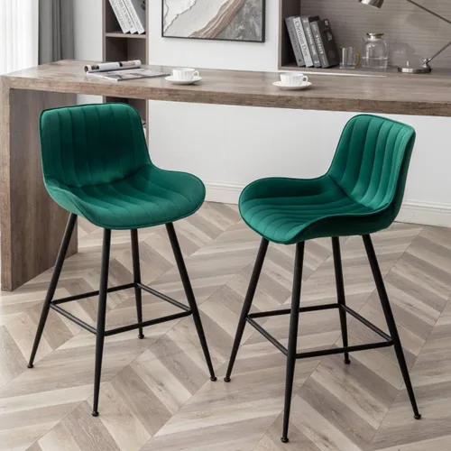 Miniatura 11 de Juego de 2 Taburetes de Bar - Taburetes de Bar de Lujo de Altura de Mostrador, Taburete de Bar de 24 Pulgadas de Altura de Asiento, Tapizados en Azul