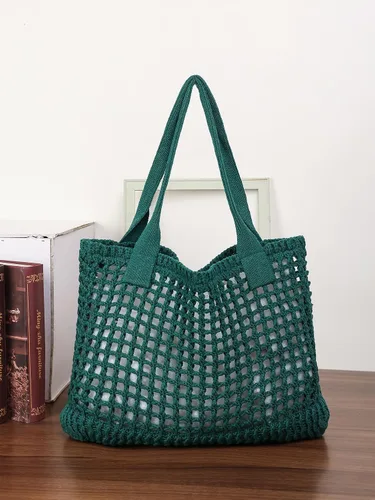 Miniatura 42 de ENBEI Bolsa de playa para mujer, diseño hueco de punto de ganchillo, elegante para la playa, viajes y uso diario