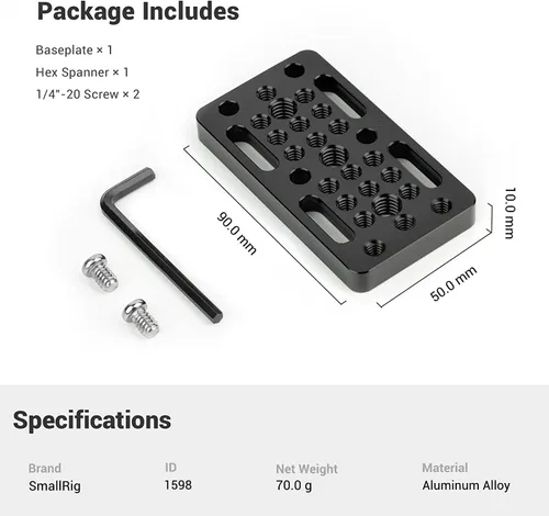Miniatura 6 de SMALLRIG Placa de conmutación para cámara Easy Plate para bloques de riel, colas de milano y varillas cortas - Versión más larga - 1598