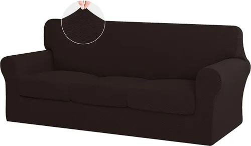 Miniatura 18 de ISSUNTEX - 4 piezas de fundas de sofá de alto estiramiento y espesor, funda suave para sofá con 3 cojines separados, funda elástica de sofá de tela