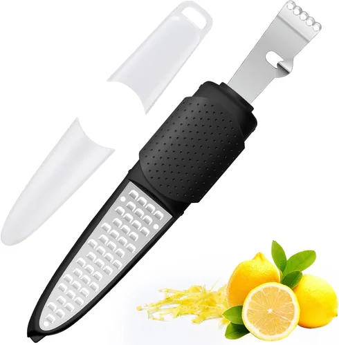 Rainspire Herramienta Ralladora de Limón con Cuchillo de Canal, Herramienta Ralladora de Cítricos de Acero Inoxidable, Pelador de Limón, Ralladoras