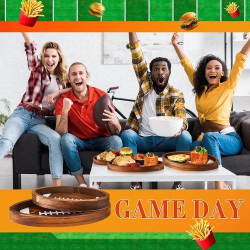 Miniatura 6 de Geetery 3 Piezas Bandejas y Fuentes de Servir de Fútbol Americano de Madera con Forma de Balón Platos de Fútbol Americano/Soccer Vajilla para Servir