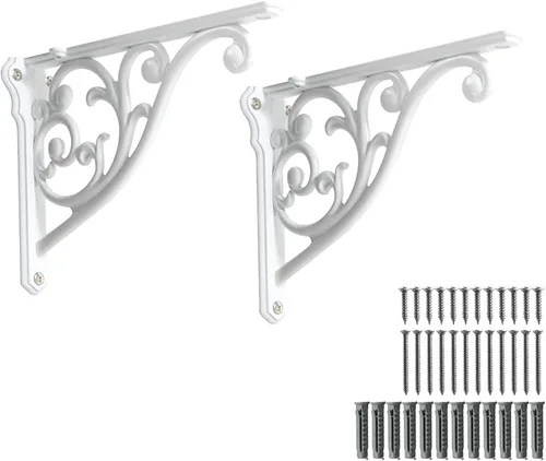 Miniatura 78 de Soportes de estante de 4 pulgadas, paquete de 4 soportes de pared de latón antiguo de alta resistencia, estantes decorativos de cocina victoriana