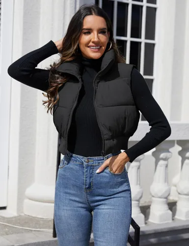 Miniatura 3 de Dqbeng Chaleco acolchado de moda para mujer, con cremallera completa, sin mangas, con relleno