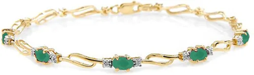 Miniatura 2 de Galaxy Gold GG Pulsera de tenis de oro macizo de 14 quilates con esmeraldas naturales y diamantes naturales