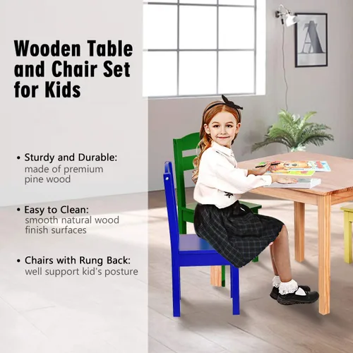 Miniatura 3 de Costzon - Juego de mesa y silla para niños, 5 piezas de mesa de actividades de madera y sillas para manualidades, tareas escolares, hora del Multi