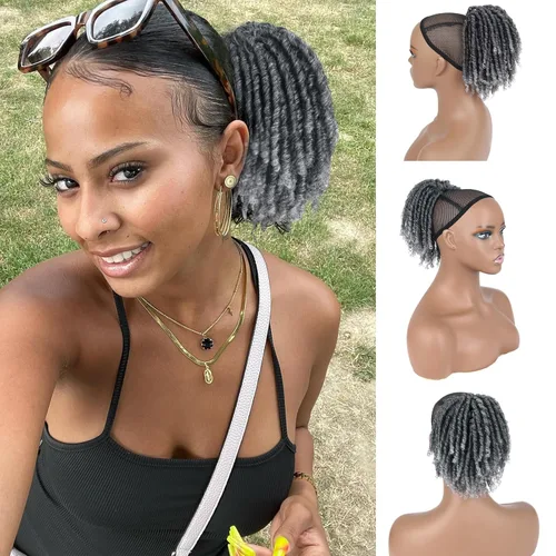 Miniatura 10 de Oseti Extensiones de cabello de cola de caballo gris con cordón para mujeres negras, 18 pulgadas, extensiones de cabello sintético rizado con clip