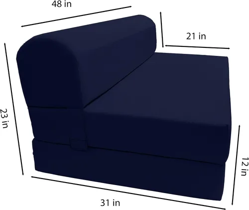 Miniatura 2 de D&D Futon Furniture. Silla plegable de espuma, sofá de estudio, colchón de espuma plegable para invitados (6 x 48 x 72 pulgadas, azul marino)