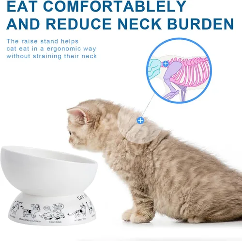 Miniatura 4 de Cuencos elevados de cerámica para gatos Cuenco elevado inclinado para alimentos y agua Cuenco pequeño para perros con alfombrilla de silicona