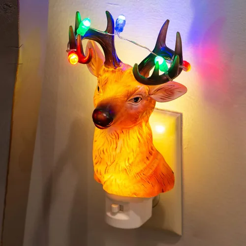 Miniatura 2 de Roman Busto de ciervo de 8.75 pulgadas con asta iluminada parpadeo nocturno