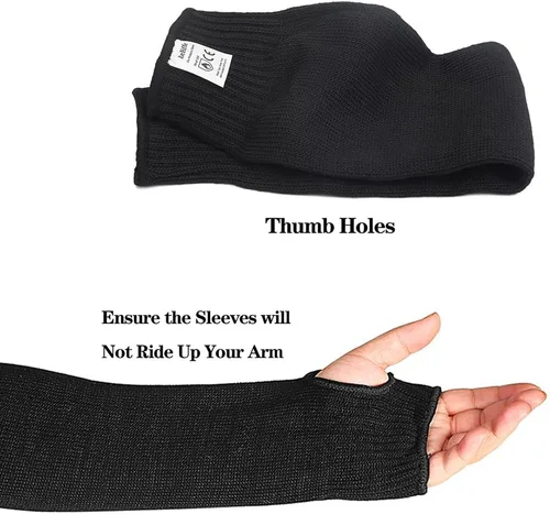 Miniatura 6 de Mangas de soldadura negras de Kevlar para brazos con agujero para el pulgar de 19 pulgadas de largo, manga de brazo de seguridad con corte, mangas