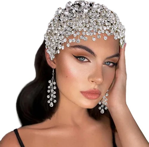 Miniatura 7 de ULAPAN HP376 - Diadema de boda con diamantes de imitación de plata para mujer, hecha a mano, accesorios para el cabello