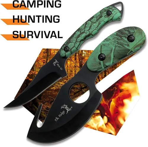 Miniatura 3 de Elk Ridge set de 2 cuchillos de caza con borde recto 17.8 cm Camuflaje