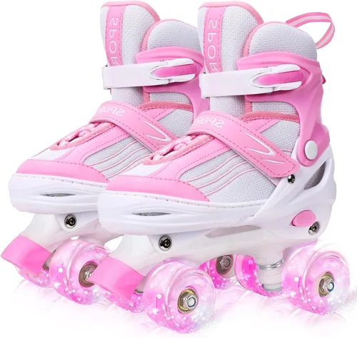 Patines de Ruedas para Niños, Niñas y Pequeños de 3 a 12 años, Ajustables en 4 Tallas para Niños y Adolescentes con Ruedas Iluminadas, Patines de