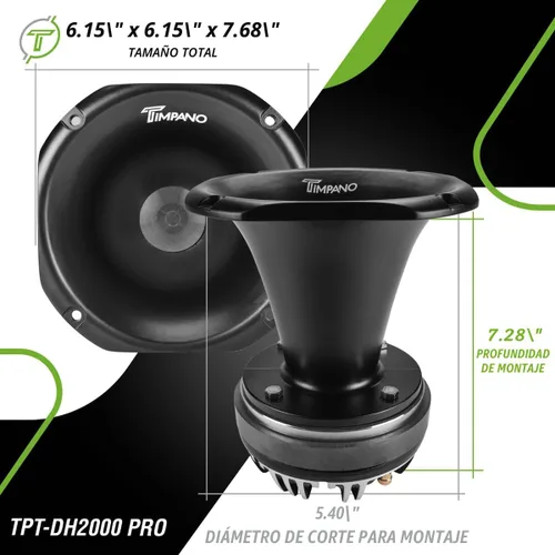 Miniatura 4 de Timpano TPT-DH2000 PRO Bocina de Compresión de Salida de 2" 450 Vatios Potencia Máxima 8 Ohmios Audio Profesional Bocina de Aluminio + Driver