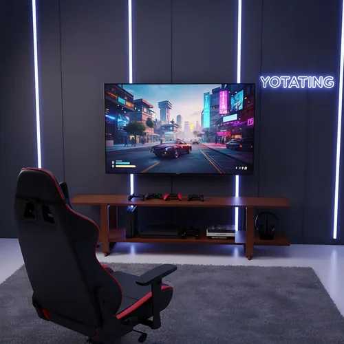 Miniatura 8 de Soporte de TV para televisores de 65 pulgadas, consola de TV grande con estante de almacenamiento, soporte de TV moderno para sala de estar, Nogal