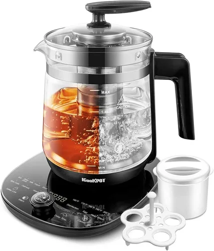 Hervidor Eléctrico con Control de Temperatura Tetera de Vidrio Tetera Control Programable, Hervidor de Té de 2 Litros de Acero Inoxidable y Hervidor