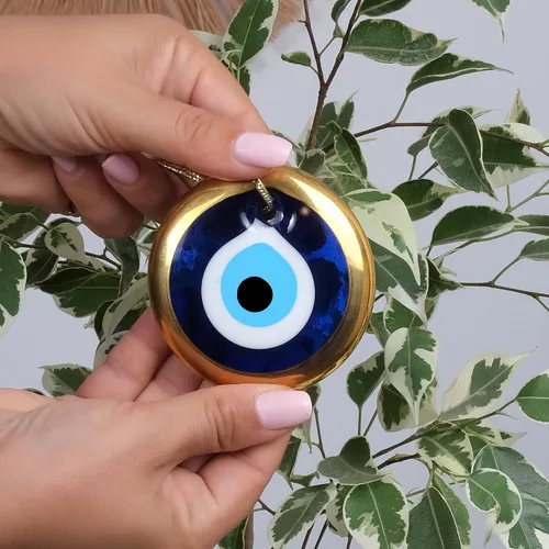 Miniatura 5 de BCS Adorno para colgar en la pared de 2.8 pulgadas de color azul y dorado, hecho a mano, amuleto turco griego de Nazar, amuleto de buena suerte