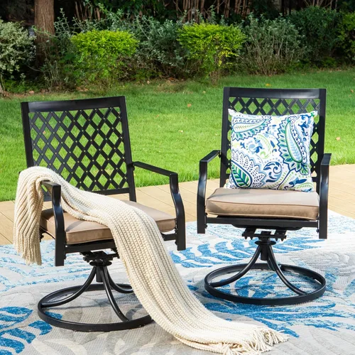 PHI VILLA Juego de 2 sillas giratorias para patio, sillas mecedoras de comedor al aire libre, soporte de 300 libras para jardín, patio trasero,