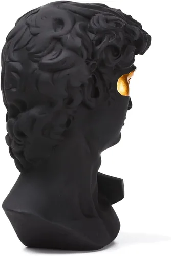 Miniatura 5 de BRABUD Máscara griega David Hombre Busto Estatua Resina Negro Oro Escultura Romana Clásica Arte Moderno Casa Oficina Estudio Estantería Decoración