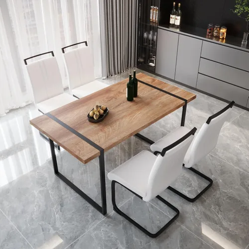 Miniatura 11 de YYQ Juego de mesa de comedor para 4, mesa de cocina de madera de 59 pulgadas y sillas para 4, moderno juego de mesa de comedor de 5 piezas con 4