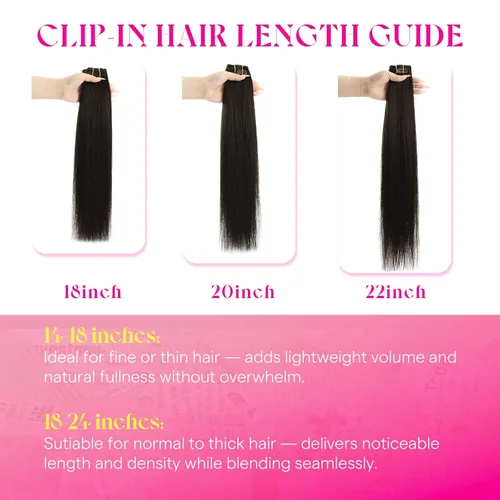 Miniatura 3 de Ve Sunny Extensiones de cabello clip-in de cabello humano real con reflejos, extensiones de cabello con clip para cabello corto, marrón oscuro