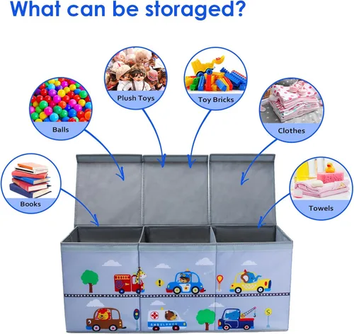 Miniatura 5 de decalsweet Caja de juguetes para niños, caja de almacenamiento de juguetes Oxford plegable con asas para niños, organizador de juguetes extra grande