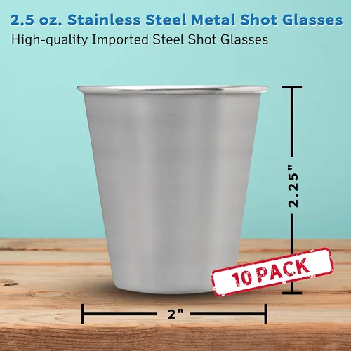 Miniatura 5 de DISCOUNT PROMOS Vasos de chupito de metal de 2.5 onzas, juego de 10, paquete a granel, ideal para bodas, cumpleaños, fiestas, acero inoxidable
