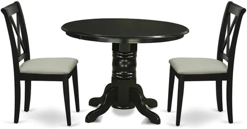 East West Furniture SHCL3-BLK-C - Juego de mesa de comedor moderno de 3 piezas que contiene una mesa de cocina redonda con pedestal y 2 sillas de