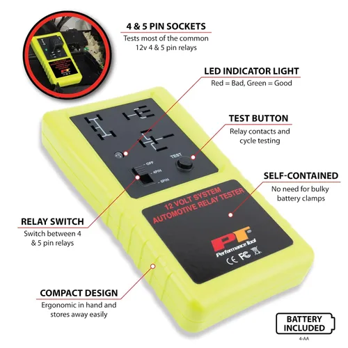 Miniatura 2 de Performance Tool 3009 Probador de relé automotriz inalámbrico compacto para relés de 12 voltios de 4 y 5 pines y más