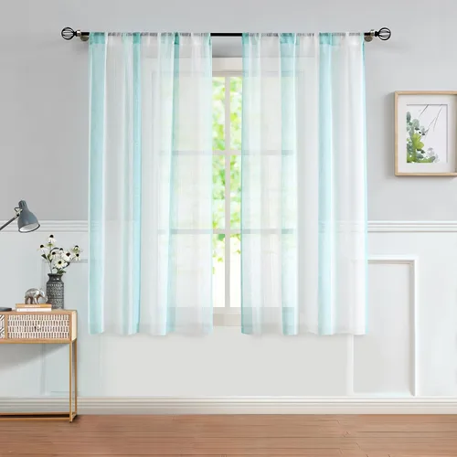 Miniatura 28 de Central Park Cortinas Transparentes de Rayas Beige y Blancas Estilo Granja de Lino Bouclé, Pares de Paneles de Cortina de Ventana Tejidos con Hilo