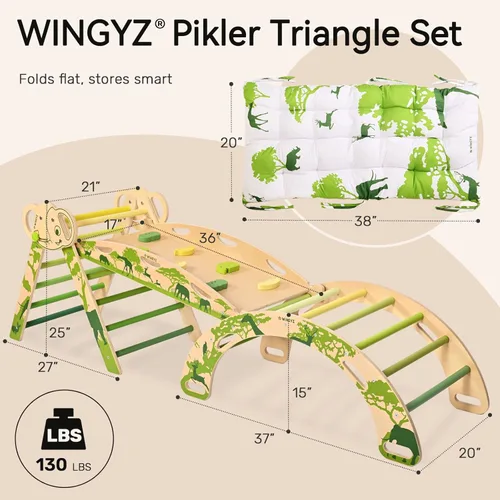 Miniatura 2 de WINGYZ Pikler - Juego de triángulos Montessori plegable 8 en 1 con tobogán reversible de animales, juego de escalada protegido por patente, seguro