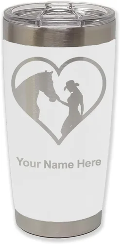 Miniatura 30 de LaserGram Vaso aislado al vacío de 20 onzas, corazón de vaquera de caballo, grabado personalizado incluido (negro)