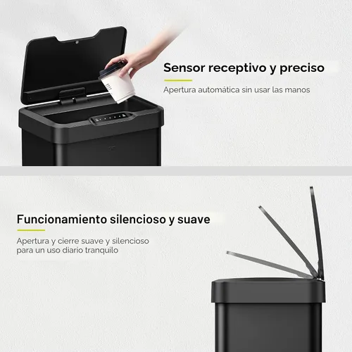 Miniatura 5 de EKO Mirage-T - Bote de basura rectangular con sensor de movimiento sin contacto de 50 litros/13.2 galones, acabado de acero inoxidable cepillado