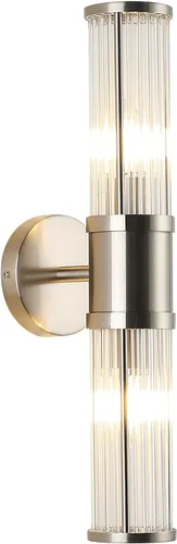 Miniatura 11 de Moderna lámpara de tocador de latón cepillado, aplique de pared con doble varilla de vidrio para baño, base de candelabro E12, iluminación de Latón