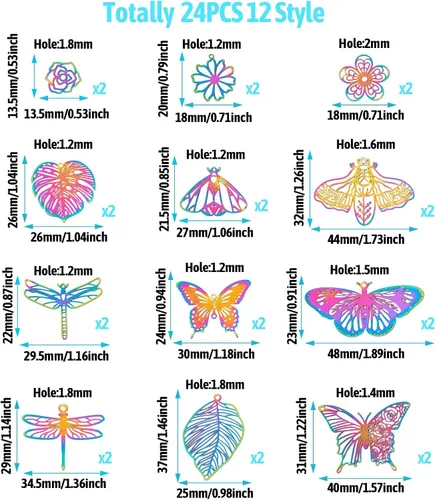 Miniatura 74 de FASHEWELRY 16 dijes de plumas de arco iris de acero inoxidable con alas de filigrana, adornos de metal de 4 colores para hacer joyas, pulseras