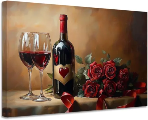 Miniatura 8 de YMXZHUANSH Arte de pared de vino, rosas, lienzo de cocina, cuadros de pizza y uva, impresiones de decoración de cocina para restaurante bar, 12 x 18