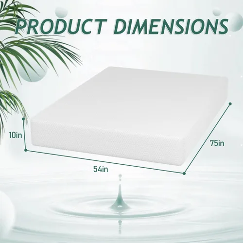 Miniatura 2 de PayLessHere Colchón de Espuma Viscoelástica de Té Verde de 10 Pulgadas, Certificado CertiPUR-US, Funda Suave Extraíble, Sin Fibra de Vidrio