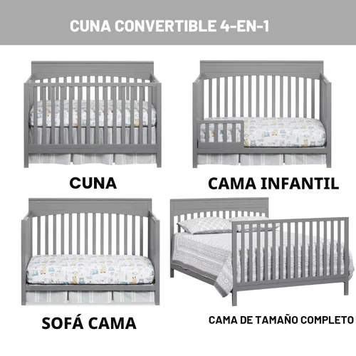 Miniatura 3 de Oxford Baby Harper - Cuna convertible 4 en 1, gris paloma, certificado GreenGuard Gold