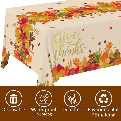 Miniatura 7 de Kit de suministros para fiestas temáticas de otoño, sirve 25, vajilla desechable de cosecha de otoño incluye: platos llanos de papel, platos