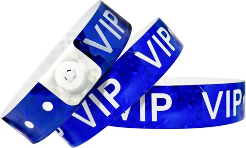 Ouchan Pulseras holográficas de plástico VIP, color azul, paquete de 100 pulseras de vinilo para eventos y fiestas Holográfico Vip Azul