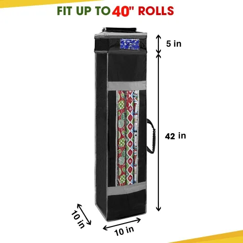 Miniatura 4 de ProPik Bolsa organizadora de almacenamiento de papel de regalo navideño con bolsillo y asas, incluyendo lazo para colgar, material resistente