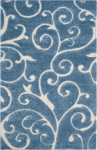 Miniatura 3 de SAFAVIEH Florida Shag Collection - Alfombra de área de 6 x 9 pies, azul claro y crema, diseño de volutas, no desprende pelusa y fácil de limpiar