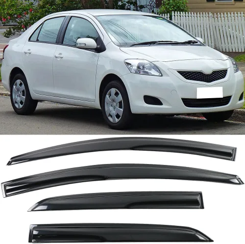 Miniatura 2 de IKON MOTORSPORTS - Visera de ventana compatible con Toyota Yaris Sedán 2007-2013, humo acrílico teñido y semitransparente, protector de sombra