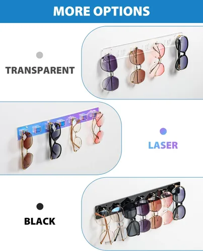 Miniatura 7 de Organizador de lentes de sol, paquete de 2 organizadores acrílicos para lentes de sol, soporte de exhibición de anteojos montado en la pared, Negro