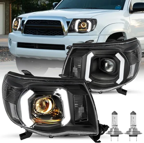 Miniatura 14 de JSBOYAT Conjunto de faros delanteros de recambio para camioneta Toyota Tacoma 2005-2011, bombillas incluidas (carcasa negra con reflector ámbar)