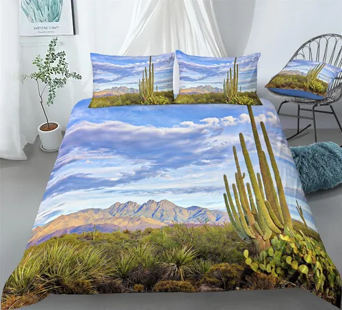 Miniatura 4 de REALIN Juego de funda de edredón de cactus y plantas suculentas de cactus para niñas y niños, juego de ropa de cama de 2/3/4 piezas, fundas
