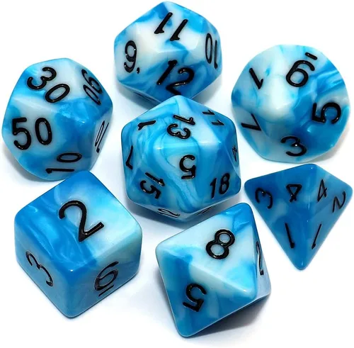 Miniatura 13 de DND - Juego de dados de nebulosa negra mezcla azul oscuro para Dungeon and Dragons D&D RPG juegos de rol, 7 dados poliédricos con bolsa de dados