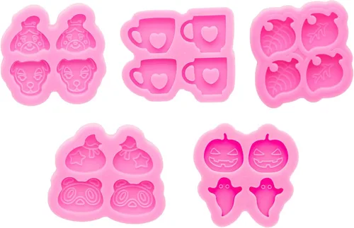 5 moldes de resina para aretes, molde de silicona para hacer joyas, aretes de moda, molde de calabaza y hoja de fantasma, molde de manualidades para