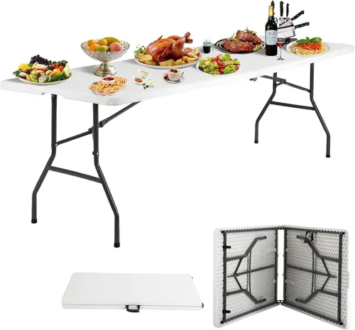 Miniatura 8 de HKLGorg - Mesa plegable, mesa de plástico resistente plegable para uso en interiores y exteriores, mesa de fiesta y comedor fácil de ensamblar